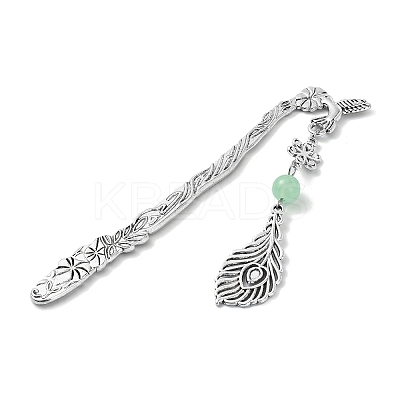 Natural & Dyed Malaysia Jade Round Beaded Alloy Bookmarks AJEW-JK00292-1