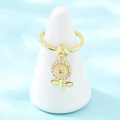 Brass Micro Pave Cubic Zirconia Pendant Finger Rings for Women LS-RJEW-A090-02G-1