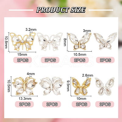 24Pcs 8 Style Alloy Rhinestone Cabochons MRMJ-BC0003-40-1