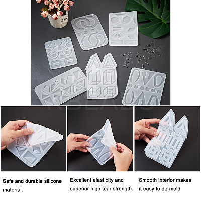 6Pcs DIY Geometry Earrings Silicone Resin Casting Molds DIY-CD0001-27-1