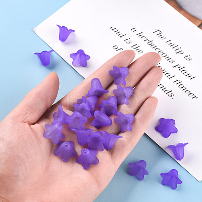 Purple Frosted Transparent Acrylic Flower Beads X-PLF018-15-1