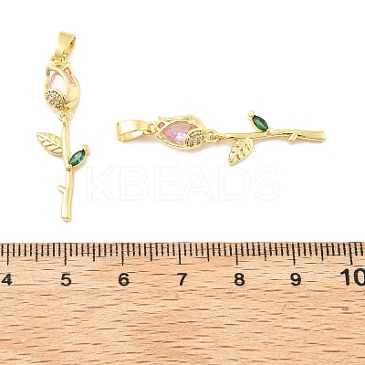 Flower Brass Micro Pave Cubic Zirconia Pendants KK-M325-07G-1