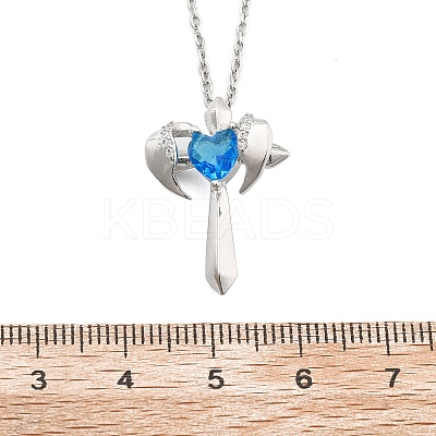Brass Cubic Zirconia Wing Cross Pendant Necklaces for Women NJEW-C067-07P-02-1