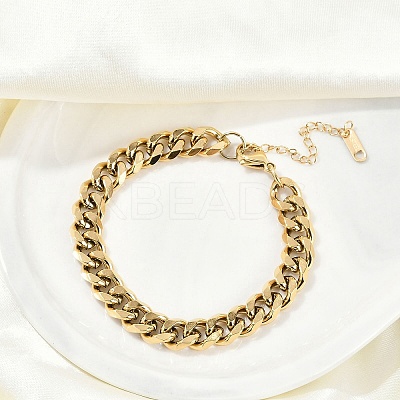 304 Stainless Steel Cuban Link Chain Bracelets for Women Men BJEW-R008-01G-1