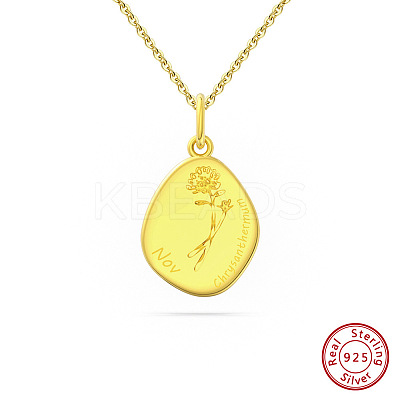 Birth Flower Style 925 Sterling Silver Pendant Necklaces STER-M116-05F-G-1