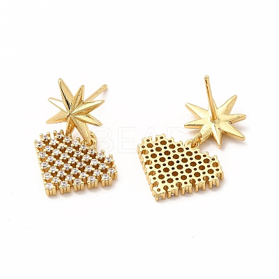Rack Plating Brass Micro Pave Cubic Zirconia Stud Earrings EJEW-H091-29G-1