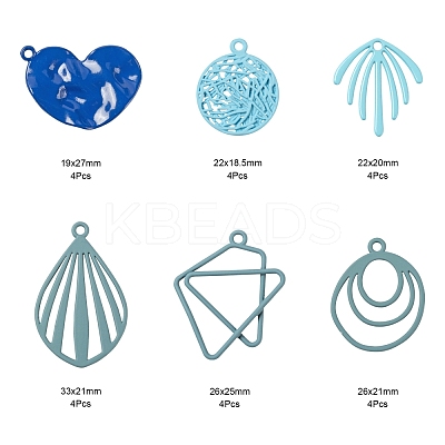 24Pcs 6 Style Blue Series Spray Painted Alloy Pendants FIND-LS0001-62-1