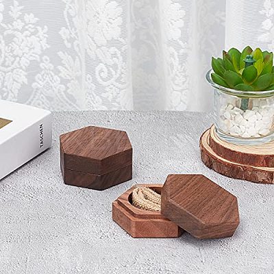 Hexagon Wooden Finger Ring Boxes CON-WH0085-66-1