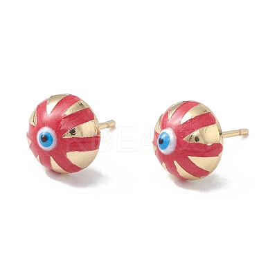 Enamel Half Round with Evil Eye Stud Earrings EJEW-A093-05G-04-1