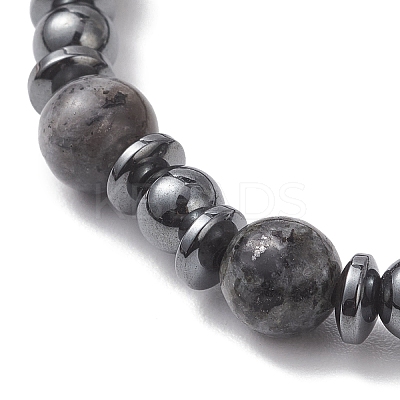 Natural Larvikite & Non-Magnetic Synthetic Hematite Beaded Stretch Bracelets for Women BJEW-JB13136-1