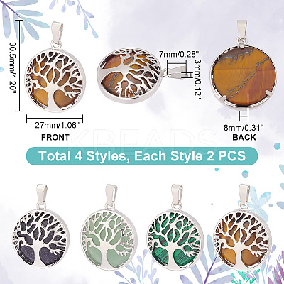 8Pcs 4 Styles Natural & Synthetic Mixed Gemstone Pendants G-PH0002-39P-1