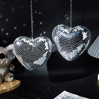 Heart Glass Mirror Ball Reflective Ball AJEW-WH0036-123B-1