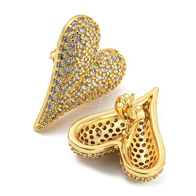 Heart Shape Brass Micro Pave Clear Cubic Zirconia Stud Earrings EJEW-Q785-13G-1