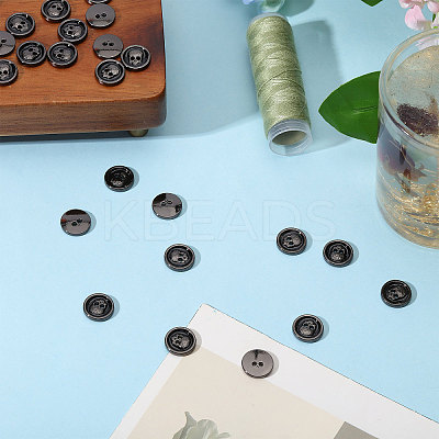 40Pcs 2-Hole Alloy Enamel Flat Round Buttons BUTT-CA0001-36B-1