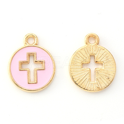 Light Gold Plated Alloy Enamel Pendants X-ENAM-R136-18B-1