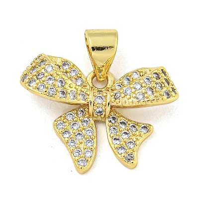 Bowknot Rack Plating Brass Clear Cubic Zirconia Pendants KK-Z053-14G-03-1