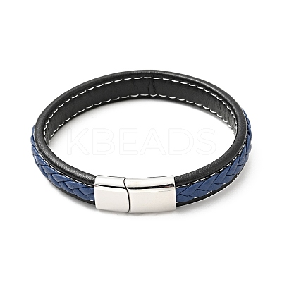 Cowhide Braided Flat Cord Bracelet with 304 Stainless Steel Magnetic Clasps BJEW-H552-01P-04-1