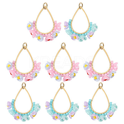 8Pcs 2 Colors Glass Seed Beads & Resin Pendants PALLOY-CA00038-1