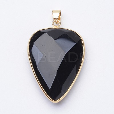 Faceted Natural Dyed & Heated Black Agate Pendants X-G-F340-02E-1
