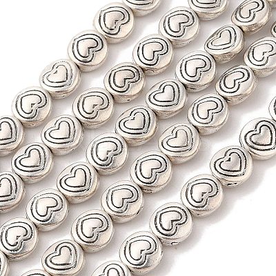 Tibetan Style Flat Round with Heart Alloy Bead Strands TIBEB-O007-12-NR-1