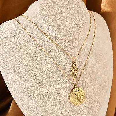 304 Stainless Steel Stackable Double Layer Necklaces NJEW-S435-03G-B-1