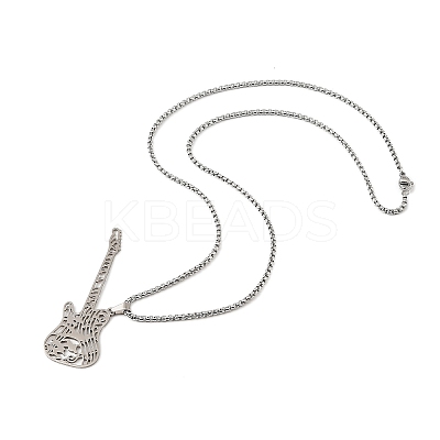 201 Stainless Steel Hollow Guitar Pendant Box Chain Necklaces NJEW-M086-03P-1
