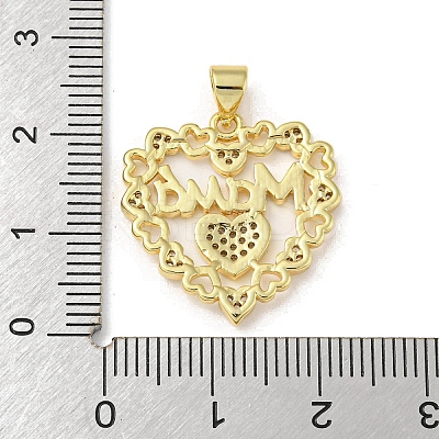 Mother's Day Theme Rack Plating Brass Micro Pave Cubic Zirconia Pendants KK-F869-20G-03-1