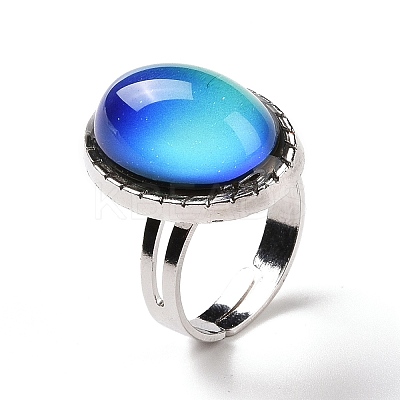 Glass Oval Mood Ring RJEW-C031-04P-1