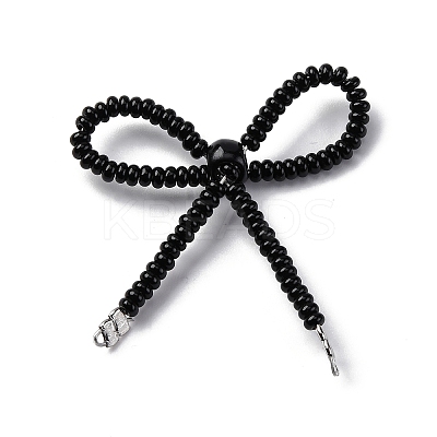 Alloy & Glass Seed Beads Bowknot Chandelier Component Links PALLOY-D359-03G-1