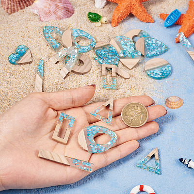 20Pcs 10 Styles Transparent Resin & White Wood Pendants RESI-TA0002-86-1