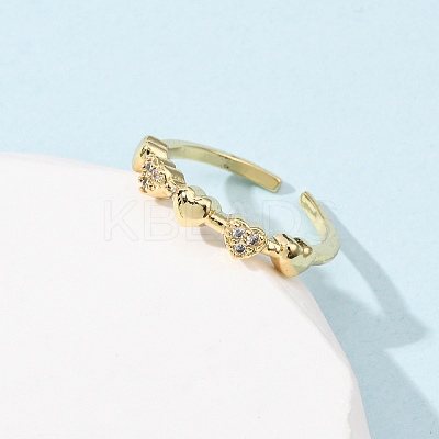 Heart Brass Micro Pave Cubic Zirconia Cuff Rings for Women RJEW-L334-03G-1