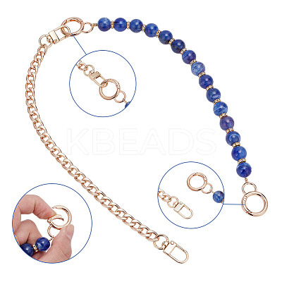 2Pcs 2 Styles 14mm Blue Round Resin Imitation Gemstone Beaded Bag Decorative Chains & Iron Curb Chain Short Bag Straps Sets PURS-AR0001-05-1