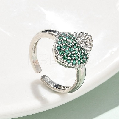 Sacred Heart Brass Micro Pave Cubic Zirconia Cuff Rings for Women RJEW-B117-01P-1
