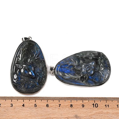 Natural Labradorite Carved Deer Big Pendants G-B085-10P-1