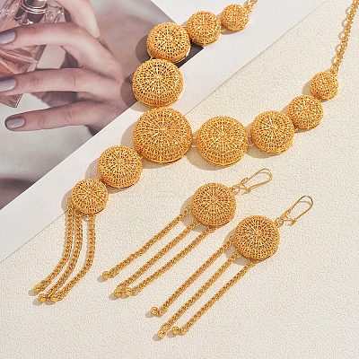 Alloy Hollow Round Tassel Necklace & Earring Set for Women FU4074-1