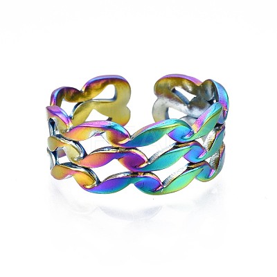 304 Stainless Steel Wave Wrapped Cuff Ring RJEW-N038-066-1