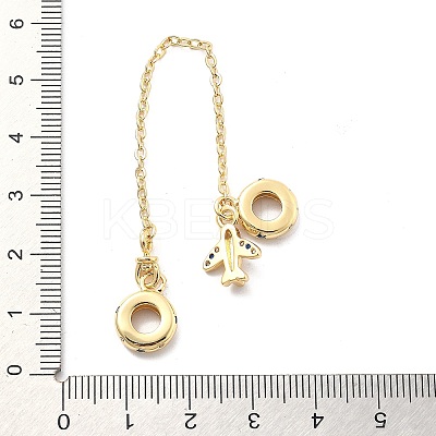 Rack Plating Brass Cubic Zirconia European Beads with Safety Chains and Plane Charms KK-Q017-27G-1
