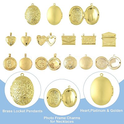 5Pcs 5 Styles Brass Locket Pendants KK-FS0001-90-1