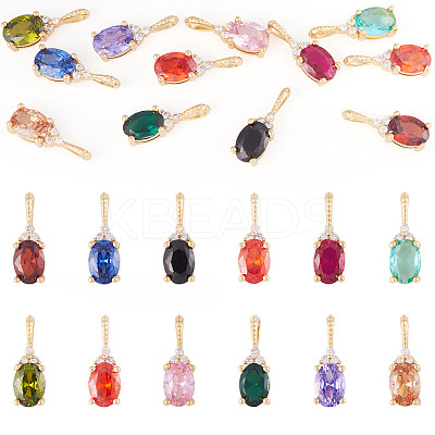 11Pcs 11 Colors Brass Micro Pave Cubic Zirconia Pendants KK-TA0001-97-1
