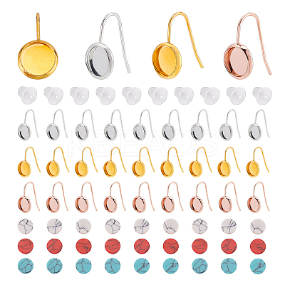30Pcs 3 Color 304 Stainless Steel Earring Hooks with Flat Round Settings FIND-DC0001-12-1