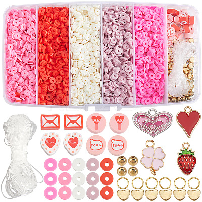 Valentine's Day Theme DIY Polymer Clay Beads & Alloy Enamel Charm Stretch Bracelets Making Kits DIY-SP0003-43-1