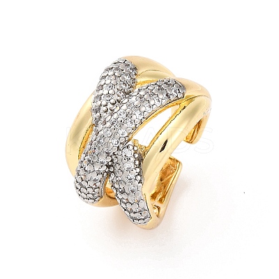 Brass Micro Pave Clear Cubic Zirconia Cuff Finger Rings for Women RJEW-C116-17G-1