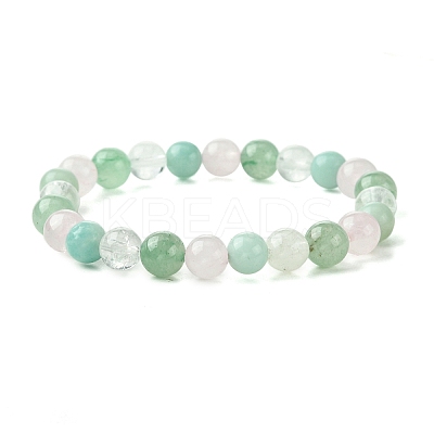 Natural Amazonite & Rose Quartz & Quartz Crystal & Green Aventurine Round Beaded Stretch Bracelets BJEW-JB10910-10-1