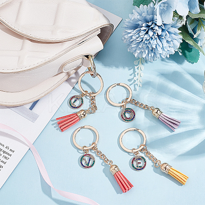 4Pcs 4 Styles Alloy Colorful Rhinestone Keychain KEYC-WR0001-25-1