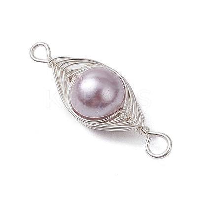 Copper Wire Wrapped Shell Pearl Connector Charms PALLOY-JF03114-1