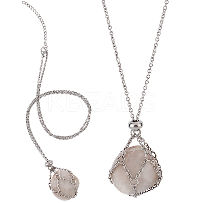 2Pcs 304 Stainless Steel Macrame Pouch Necklace Making for Gemstone Nuggets NJEW-BBC0001-27B-1