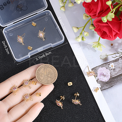10Pcs Brass with Pink Cubic Zirconia Stud Earring Findings KK-BBC0013-36-1