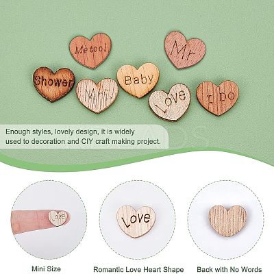 4 Styles Heart with Love & Word Wood Cabochons WOOD-FH0001-90-1