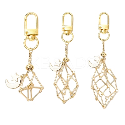 Brass Macrame Pouch Empty Stone Holder Pendant Decoration HJEW-JM03304-1