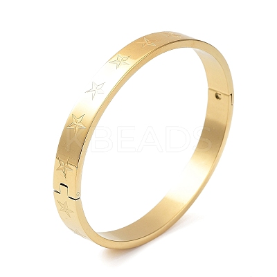 Ion Plating(IP) 304 Stainless Steel Grooved Star Bangles BJEW-F464-14G-1